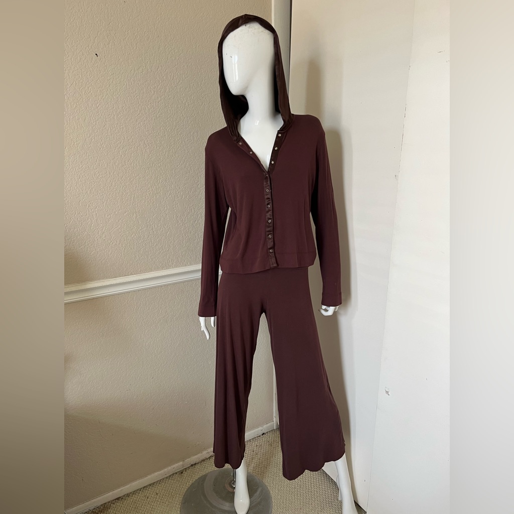 Pj Harlow New! Sable Brown Supima Cotton 2-Pc Hooded Cardigan/Pants Set Sz S/M